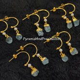 Rough Natural Aquamarine Earrings, Electroplated Earrings, March Birthstone Earrings, Sold By One Pair